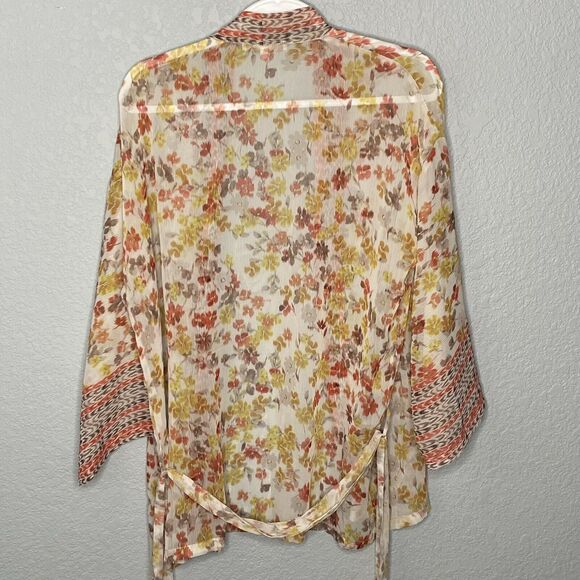 Olivaceous Off White Floral Print Tie Front Sheer Cardigan Size Small - Picture 3 of 5